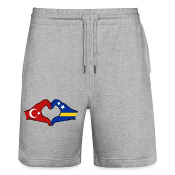 Turkey Curacao Flag Hands Heart Shape - Stanley/Stella Trainer Unisex Organic Jogging Shorts - heather grey - Front - Nik (191cm) & Marisol (170cm)