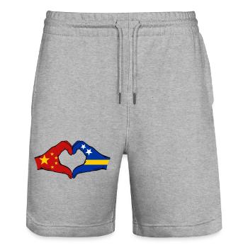 Drapeau de Chine Curaçao Mains en forme de cœur - Short de jogging bio TRAINER Stanley/Stella unisexe - gris chiné - Devant - Nik (191cm) & Marisol (170cm)