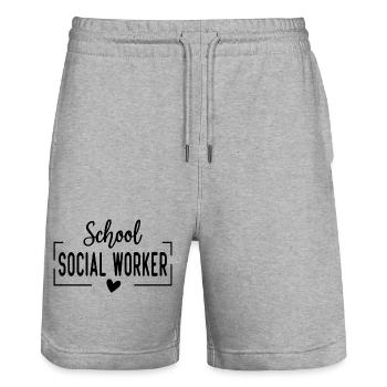 Title: School Social Worker Schulsozialarbeit Desi - Stanley/Stella Trainer Unisex Organic Jogging Shorts - heather grey - Front - Nik (191cm) & Marisol (170cm)