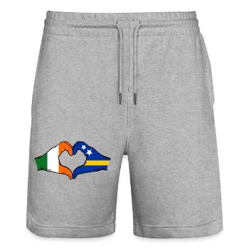 Ireland Curacao Flag Hands Heart Shape - Stanley/Stella Trainer Unisex Organic Jogging Shorts - heather grey - Front - Nik (191cm) & Marisol (170cm)