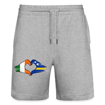 Irland Curacao Flagge Hände Herzform used - Stanley/Stella Unisex Bio Joggingshorts Trainer  - Grau meliert - Vorne - Nik (191cm) & Marisol (170cm)