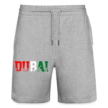 Flag Skyline Citywordmark - Stanley/Stella Trainer Unisex Organic Jogging Shorts - heather grey - Front - Nik (191cm) & Marisol (170cm)