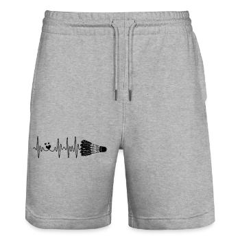 Badminton Herzschlag Für Jeden Badmintonspieler - Stanley/Stella Unisex Bio Joggingshorts Trainer  - Grau meliert - Vorne - Nik (191cm) & Marisol (170cm)