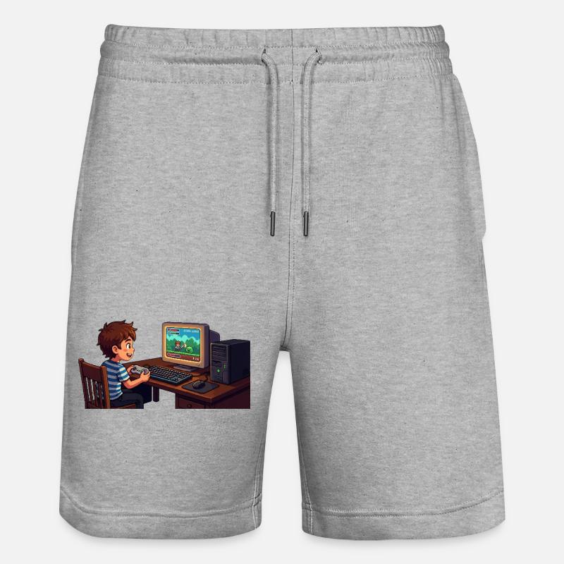 Enfant gamer rétro sur PC - Short de jogging bio TRAINER Stanley/Stella unisexe - gris chiné