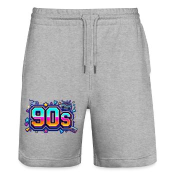 Retro 90er Neon-Pop Design - Stanley/Stella Unisex Bio Joggingshorts Trainer  - Grau meliert - Vorne - Nik (191cm) & Marisol (170cm)