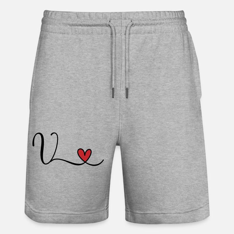 Letter V Monogram Initial Heart - Stanley/Stella Trainer Unisex Organic Jogging Shorts - heather grey