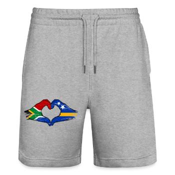 South Africa Curacao flag hands heart shape used - Stanley/Stella Trainer Unisex Organic Jogging Shorts - heather grey - Front - Nik (191cm) & Marisol (170cm)