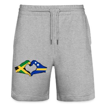 Jamaica Curacao Flag Hands Heart Shape - Stanley/Stella Trainer Unisex Organic Jogging Shorts - heather grey - Front - Nik (191cm) & Marisol (170cm)