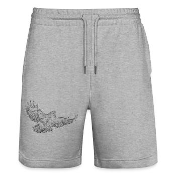 Common buzzard, bird of prey drawn (stylized) - Stanley/Stella Trainer Unisex Organic Jogging Shorts - heather grey - Front - Nik (191cm) & Marisol (170cm)