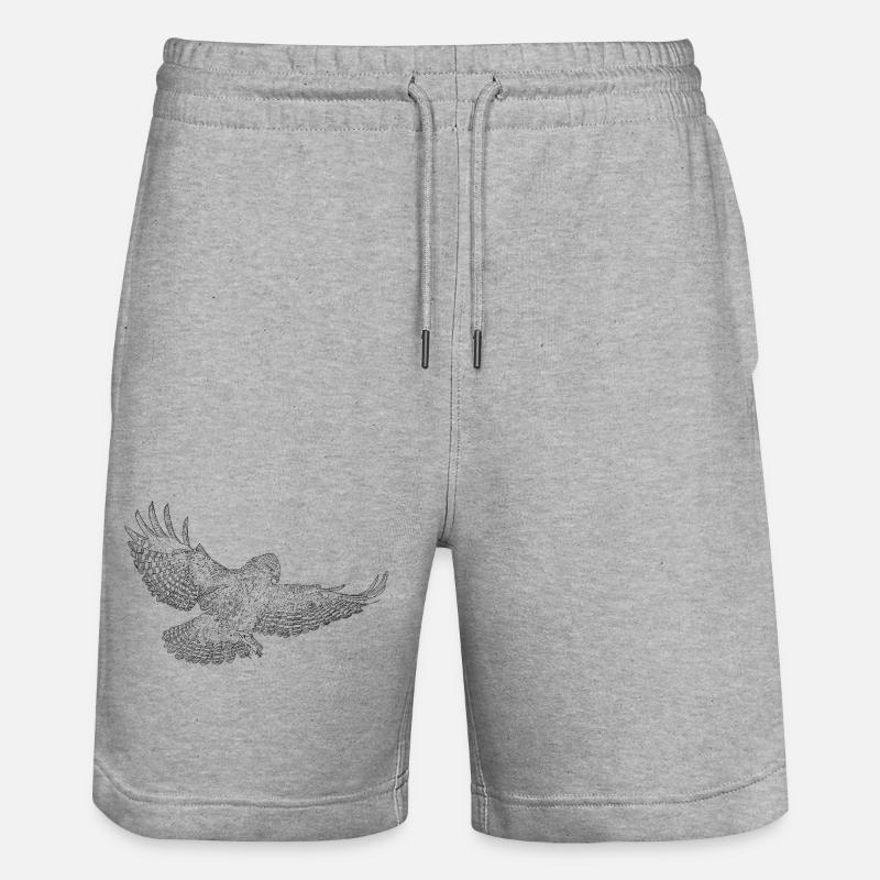 Mäusebussard, Greifvogel gezeichnet (stilisiert) - Stanley/Stella Unisex Bio Joggingshorts Trainer - Grau meliert