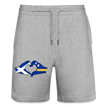 Schottland Curacao Flagge Hände Herzform  - Stanley/Stella Unisex Bio Joggingshorts Trainer  - Grau meliert - Vorne - Nik (191cm) & Marisol (170cm)