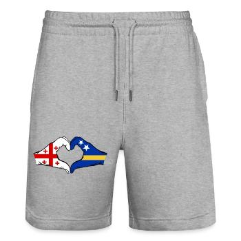 Drapeau de Géorgie Curaçao Mains Forme de cœur - Short de jogging bio TRAINER Stanley/Stella unisexe - gris chiné - Devant - Nik (191cm) & Marisol (170cm)