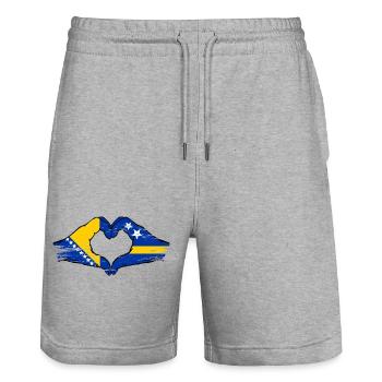 Bosnia Curacao flag hands heart shape used - Stanley/Stella Trainer Unisex Organic Jogging Shorts - heather grey - Front - Nik (191cm) & Marisol (170cm)