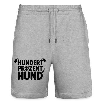 Hundertprozent Hund Typo Pfoten - Stanley/Stella Unisex Bio Joggingshorts Trainer  - Grau meliert - Vorne - Nik (191cm) & Marisol (170cm)