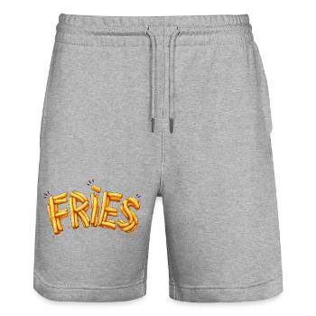 Fries Pommes Typografie Design   - Stanley/Stella Unisex Bio Joggingshorts Trainer  - Grau meliert - Vorne - Nik (191cm) & Marisol (170cm)
