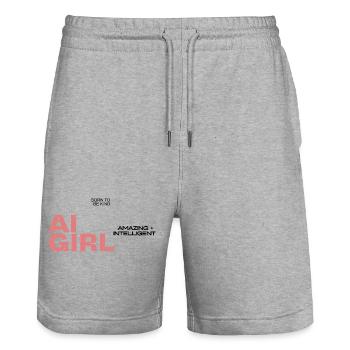 AI Girl, Amazing + Intelligent, Kindness - Stanley/Stella Unisex Bio Joggingshorts Trainer  - Grau meliert - Vorne - Nik (191cm) & Marisol (170cm)
