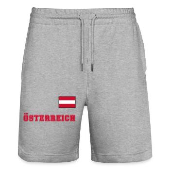 ÖSTERREICH Trikot Look - Flagge Fahne auf Brust - Stanley/Stella Unisex Bio Joggingshorts Trainer  - Grau meliert - Vorne - Nik (191cm) & Marisol (170cm)