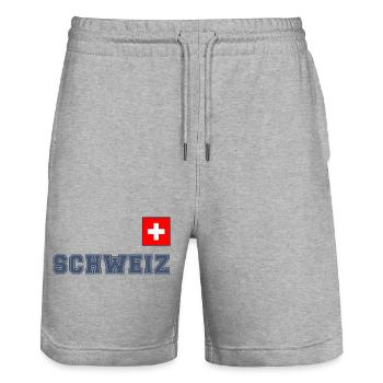 SCHWEIZ Trikot Look - mit Fahne Flagge auf Brust - Stanley/Stella Unisex Bio Joggingshorts Trainer  - Grau meliert - Vorne - Nik (191cm) & Marisol (170cm)