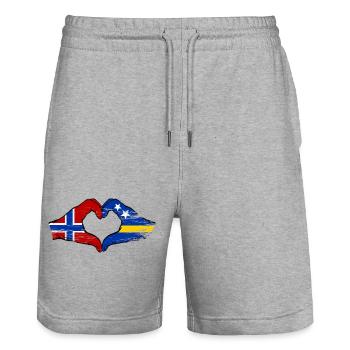 Norway Curacao flag hands heart shape used - Stanley/Stella Trainer Unisex Organic Jogging Shorts - heather grey - Front - Nik (191cm) & Marisol (170cm)
