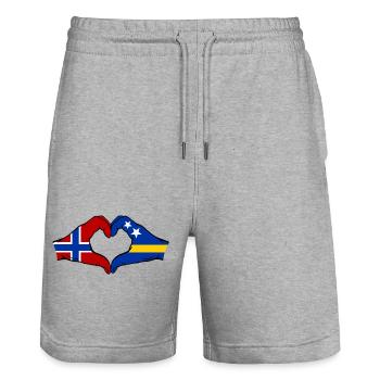 Norvège Drapeau de Curaçao Mains en forme de cœur - Short de jogging bio TRAINER Stanley/Stella unisexe - gris chiné - Devant - Nik (191cm) & Marisol (170cm)