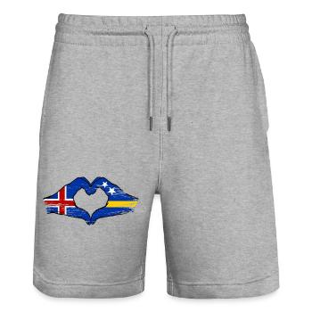 Iceland Curacao Flag Hands Heart Shape Used - Stanley/Stella Trainer Unisex Organic Jogging Shorts - heather grey - Front - Nik (191cm) & Marisol (170cm)
