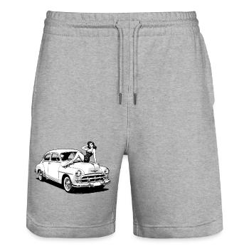 T-shirt classique Pin-Up Car Hot Up de la Hot Flip - Short de jogging bio TRAINER Stanley/Stella unisexe - gris chiné - Devant - Nik (191cm) & Marisol (170cm)