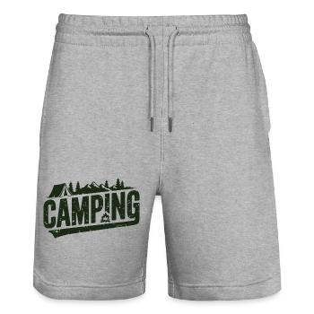 Camping, tente d’aventure en plein air en montagne - Short de jogging bio TRAINER Stanley/Stella unisexe - gris chiné - Devant - Nik (191cm) & Marisol (170cm)
