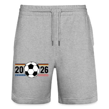 Fußball Flagge 2026 - Stanley/Stella Unisex Bio Joggingshorts Trainer  - Grau meliert - Vorne - Nik (191cm) & Marisol (170cm)