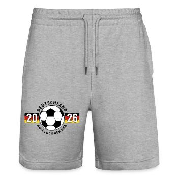 Fußball | Holt euch den Sieg | Deutschland 2026 - Stanley/Stella Unisex Bio Joggingshorts Trainer  - Grau meliert - Vorne - Nik (191cm) & Marisol (170cm)