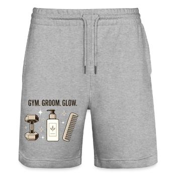 Looksmaxing Gym Groom Glow Gen Z Self Improvement - Stanley/Stella Trainer Unisex Organic Jogging Shorts - heather grey - Front - Nik (191cm) & Marisol (170cm)