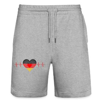 Germany Flag Heartbeat Germay - Stanley/Stella Trainer Unisex Organic Jogging Shorts - heather grey - Front - Nik (191cm) & Marisol (170cm)