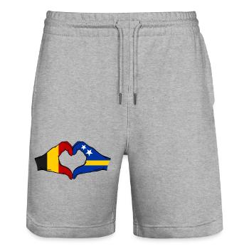 Belgium Curacao Flag Hands Heart Shape - Stanley/Stella Trainer Unisex Organic Jogging Shorts - heather grey - Front - Nik (191cm) & Marisol (170cm)