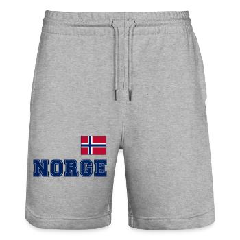 NORWEGN - NORGE Trikot Look - Flagge auf der Brust - Stanley/Stella Unisex Bio Joggingshorts Trainer  - Grau meliert - Vorne - Nik (191cm) & Marisol (170cm)