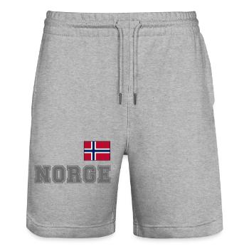 NORWEGN - NORGE Trikot Look - Flagge auf der Brust - Stanley/Stella Unisex Bio Joggingshorts Trainer  - Grau meliert - Vorne - Nik (191cm) & Marisol (170cm)