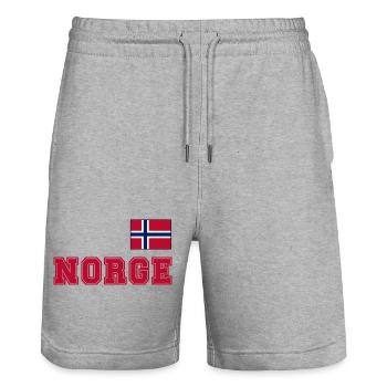 NORWEGN - NORGE Trikot Look - Flagge auf der Brust - Stanley/Stella Unisex Bio Joggingshorts Trainer  - Grau meliert - Vorne - Nik (191cm) & Marisol (170cm)