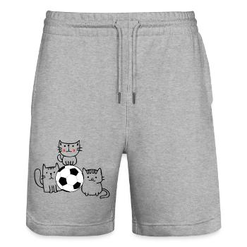 Katzen mit Fußball - Stanley/Stella Unisex Bio Joggingshorts Trainer  - Grau meliert - Vorne - Nik (191cm) & Marisol (170cm)