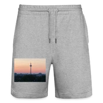 Dusk Skyline with Tower Silhouette - Stanley/Stella Trainer Unisex Organic Jogging Shorts - heather grey - Front - Nik (191cm) & Marisol (170cm)