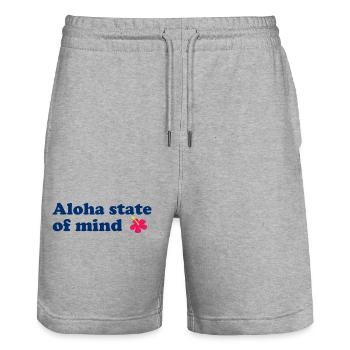 État d’esprit aloha - Hawaï - Île - USA - Fleur - Short de jogging bio TRAINER Stanley/Stella unisexe - gris chiné - Devant - Nik (191cm) & Marisol (170cm)
