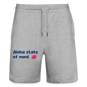 État d’esprit aloha - Hawaï - Île - USA - Fleur - Short de jogging bio TRAINER Stanley/Stella unisexe - gris chiné - Devant - Nik (191cm) & Marisol (170cm)