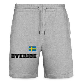 SCHWEDEN - SVERIGE Trikot Look - Flagge auf Brust - Stanley/Stella Unisex Bio Joggingshorts Trainer  - Grau meliert - Vorne - Nik (191cm) & Marisol (170cm)