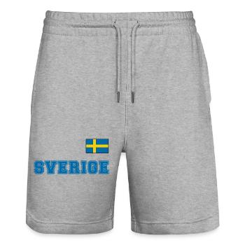 SCHWEDEN - SVERIGE Trikot Look - Flagge auf Brust - Stanley/Stella Unisex Bio Joggingshorts Trainer  - Grau meliert - Vorne - Nik (191cm) & Marisol (170cm)