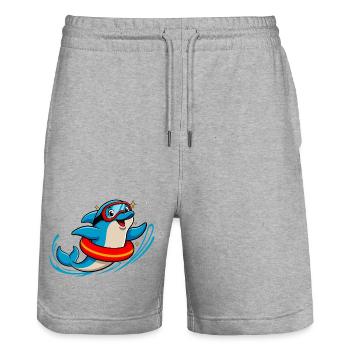 Lustiger Delfin mit Taucherbrille - Stanley/Stella Unisex Bio Joggingshorts Trainer  - Grau meliert - Vorne - Nik (191cm) & Marisol (170cm)