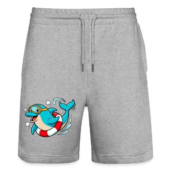 Lustiger Delfin mit Taucherbrille - Stanley/Stella Unisex Bio Joggingshorts Trainer  - Grau meliert - Vorne - Nik (191cm) & Marisol (170cm)