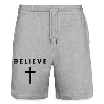 Glaube an den minimalistischen Glauben an Jesus, e - Stanley/Stella Unisex Bio Joggingshorts Trainer  - Grau meliert - Vorne - Nik (191cm) & Marisol (170cm)
