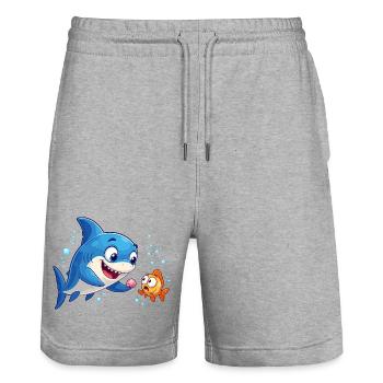 Blauer Riesenhai trifft Goldfisch - Stanley/Stella Unisex Bio Joggingshorts Trainer  - Grau meliert - Vorne - Nik (191cm) & Marisol (170cm)