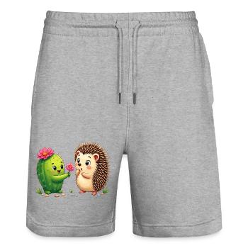 Kaktusfreund & Igel: Blütenfreundschaft - Stanley/Stella Unisex Bio Joggingshorts Trainer  - Grau meliert - Vorne - Nik (191cm) & Marisol (170cm)