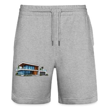 Moderne Villa Architektur Illustration - Stanley/Stella Unisex Bio Joggingshorts Trainer  - Grau meliert - Vorne - Nik (191cm) & Marisol (170cm)