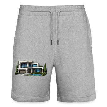 Moderne Villa mit Pool - Stanley/Stella Unisex Bio Joggingshorts Trainer  - Grau meliert - Vorne - Nik (191cm) & Marisol (170cm)