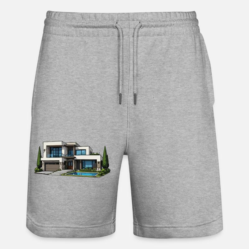 Moderne Villa mit Pool - Stanley/Stella Unisex Bio Joggingshorts Trainer - Grau meliert