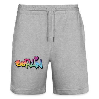 Berlin Graffiti Rainbow Font - Stanley/Stella Trainer Unisex Organic Jogging Shorts - heather grey - Front - Nik (191cm) & Marisol (170cm)
